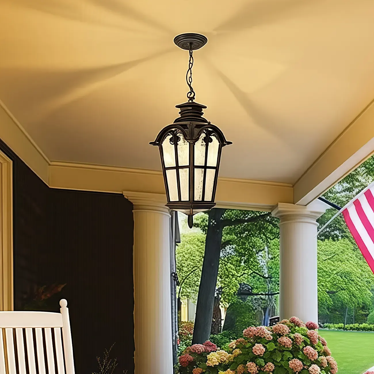 Traditional Lantern Black 19.5 Chain Outdoor Pendant Light