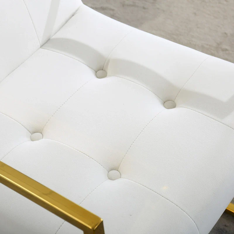 Modern Velvet Dining Arm Chair Set of 1, Tufted Design and Gold Finish Stainless Base