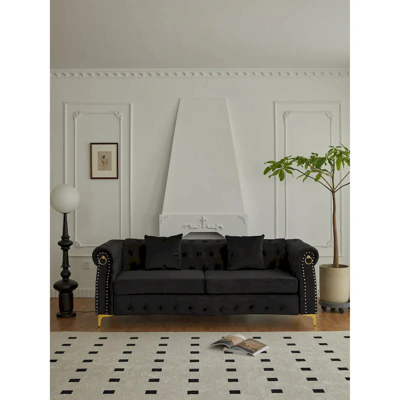 35D x 85W x 30.3H Velvet Chesterfield Button-tufted Sofa