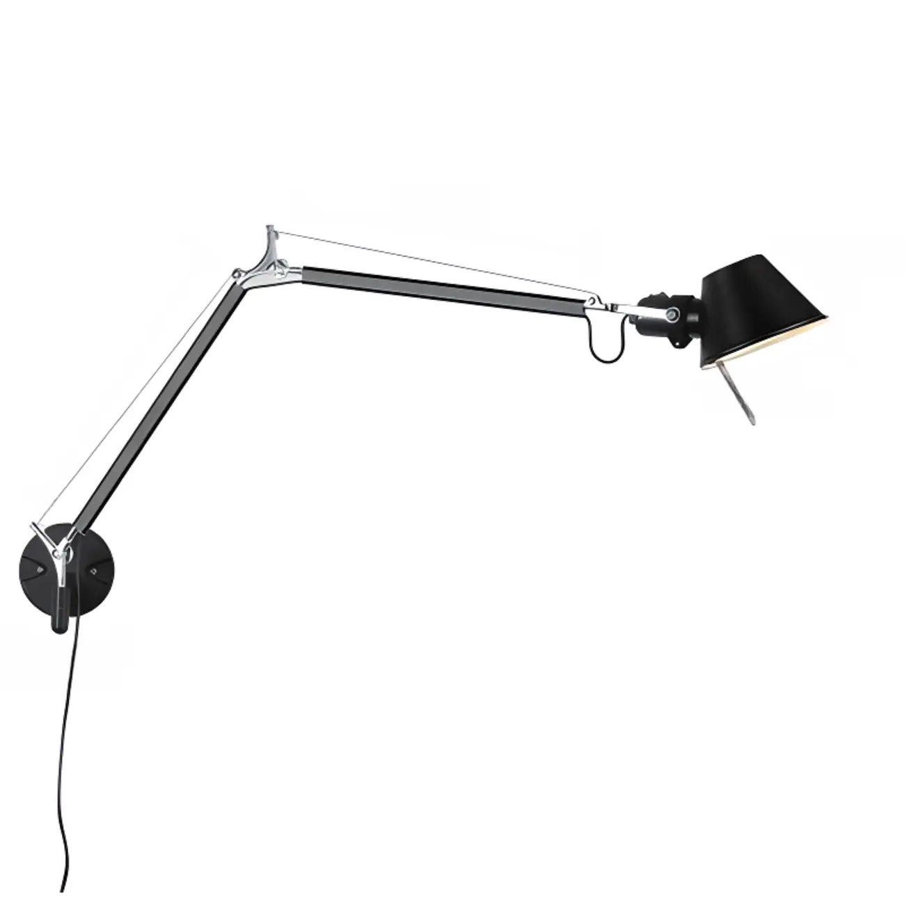 Industrial Metal Silver and Black Swing Arm Wall Light with Shade