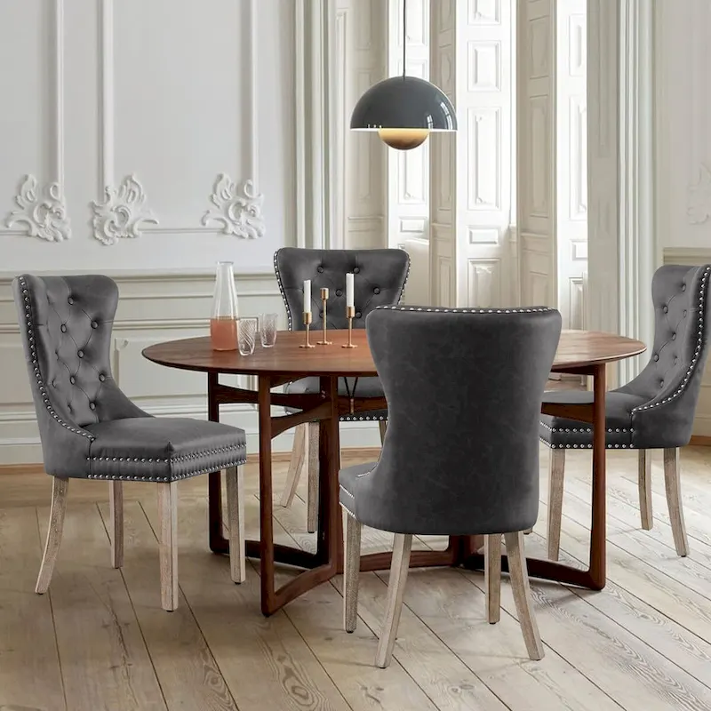 Faux Leather Wing-back Dining Chair, Brown/Grey, Set of 2