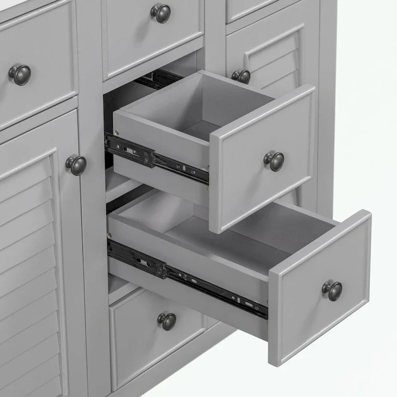 Bathroom Vanity with Ceramic Basin, Two Cabinets and Five Drawers