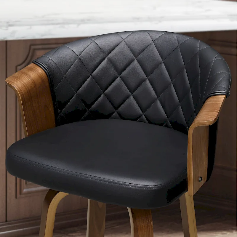 Black/Brown Faux Leather Swivel Counter Stool, Mid-Century Style, Set of 2
