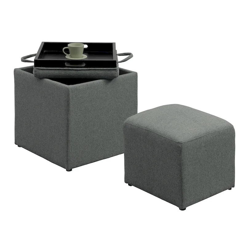 Single Ottoman with Stool and Reversible Tray