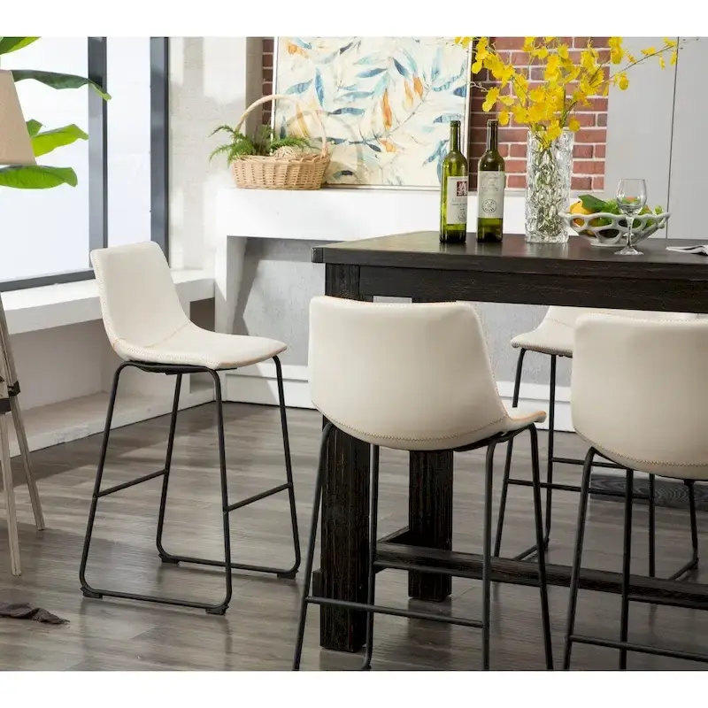 Roundhill Furniture Lotusville 7-PC Antique Black Wood Table with Faux Leather Barstools