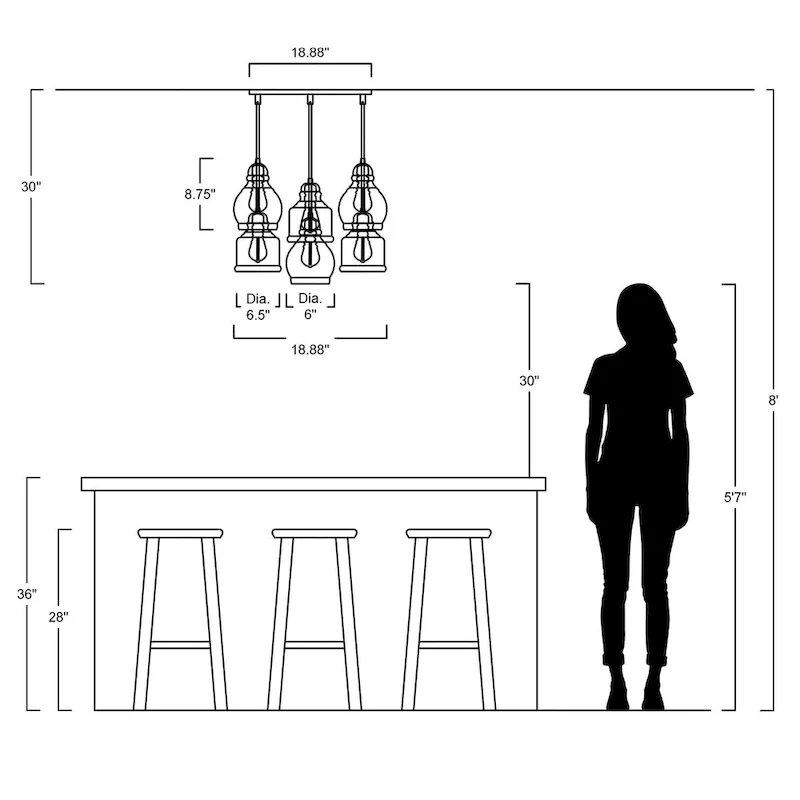 Cooper 18.88  6-Light Bohemian Farmhouse Iron/Glass Cluster LED Pendant, Nickel/Champagne by JONATHAN Y
