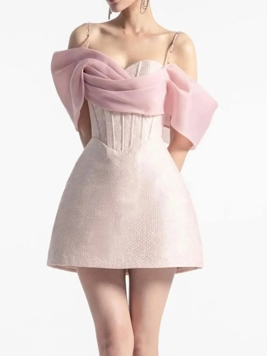 Pink - A Line Off The Shoulder Corset Short Homecoming Dresses