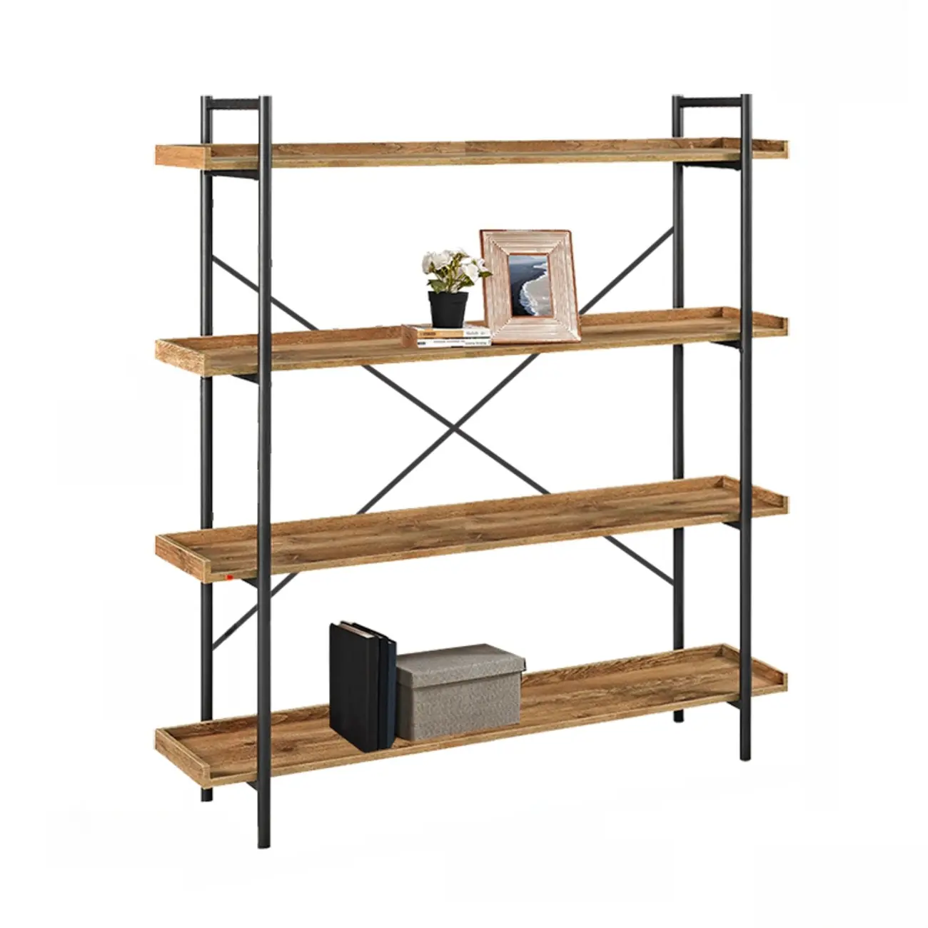 5-Tier Open Back Metal Frame Rectangular Bookcase