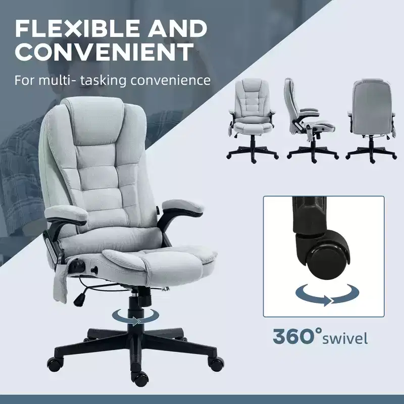 6 Point Vibrating Massage Office Chair with Heat, Linen High Back Massage Desk Chair with Reclining Backrest