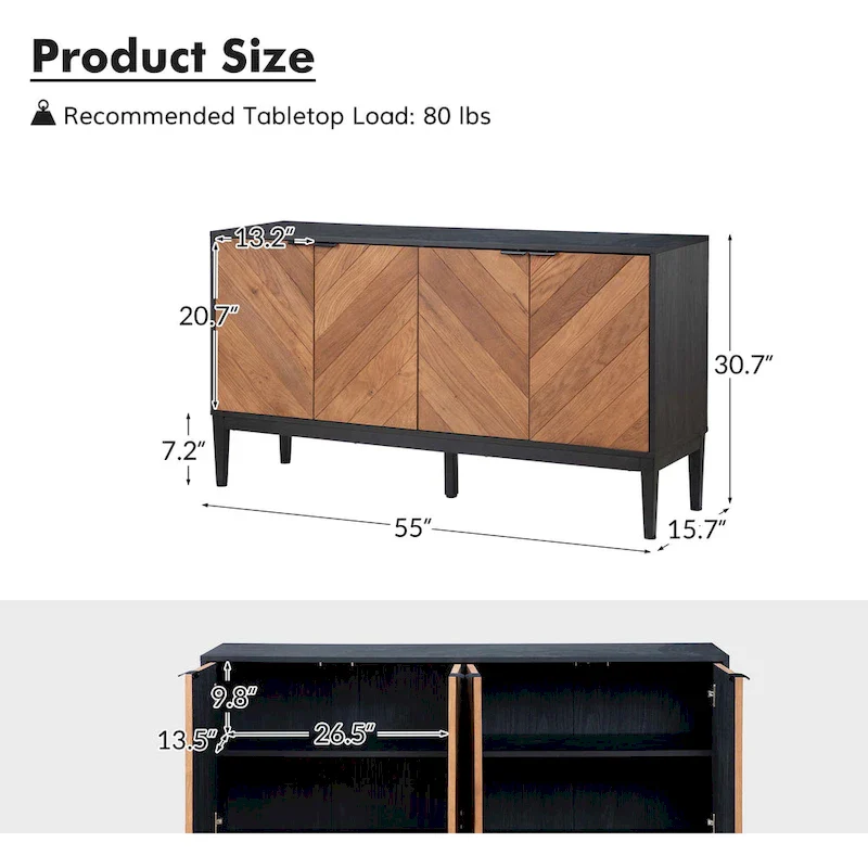 Senin Modern Herringbone TV Stand with Adjustable Shelves by HULALA HOME - 55 inches