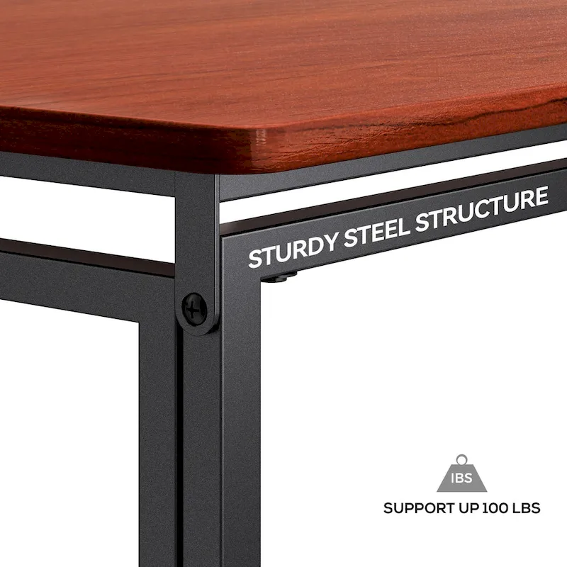 Brown Folding Desk with Metal Frame - 43 Inch - No Assembly