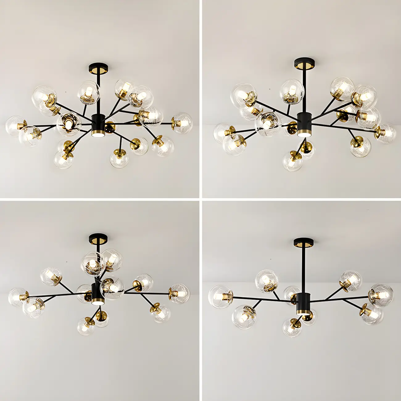 Mid-Century Modern Metal Clear Glass Sphere Sputnik Chandelier