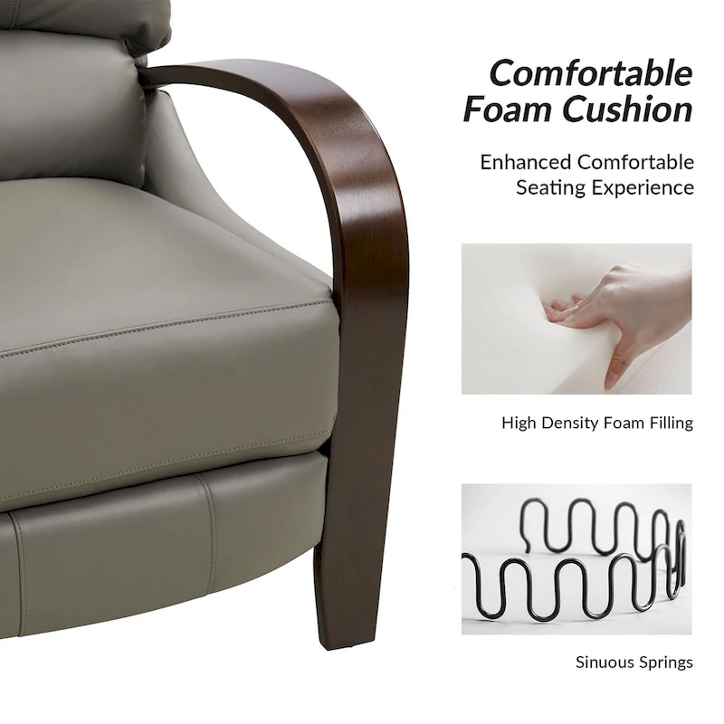 Alex Mid-century Modern Cigar Genuine Leather Manual Recliner with Wooden Curved Arms, Set of 2