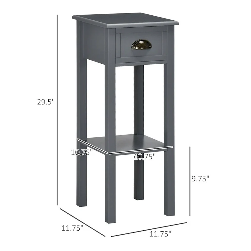 2-Tier Narrow Side Table with Drawer and Bottom Shelf