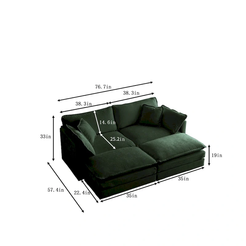4-Piece Modular Chenille Upholstered Sleeper Sectional Sofa Bed with Ottoman