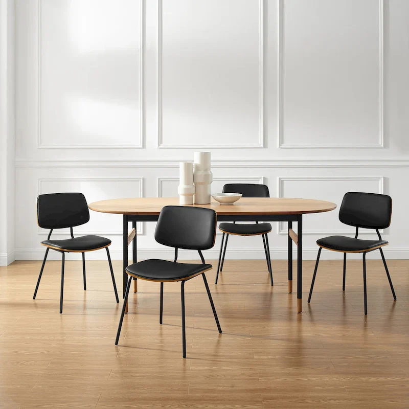 Set of 2 Mid-century PU Leather Bentwood Dining Chairs