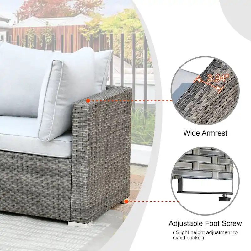 HOOOWOOO 10-piece Grey Rattan Patio Furniture Set with Fire Pit