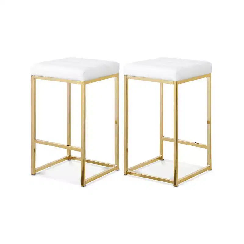 Meridian Furniture,Nicola White Vegan Leather Stool, Set of 2