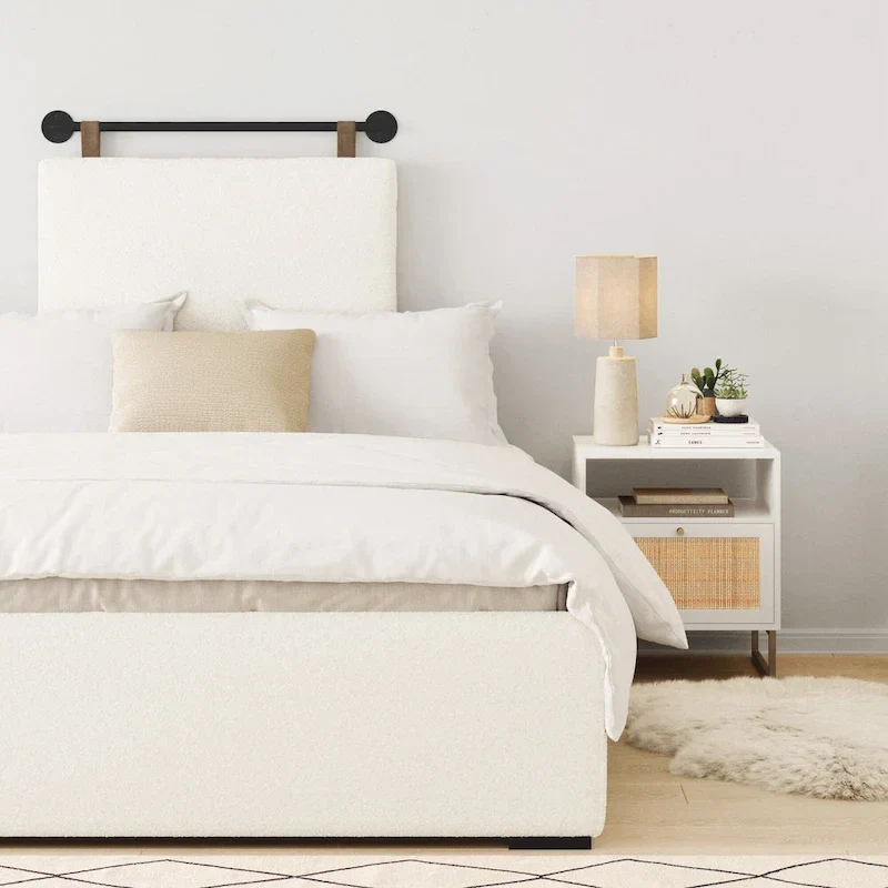Beige Boucle Wall-Mounted Headboard for Twin Bed