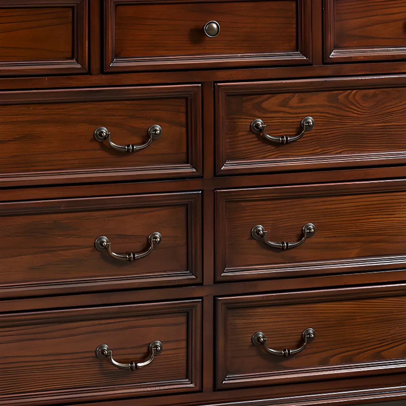 Traditional Brown Bronze Handle Wood 7-Drawer Dresser