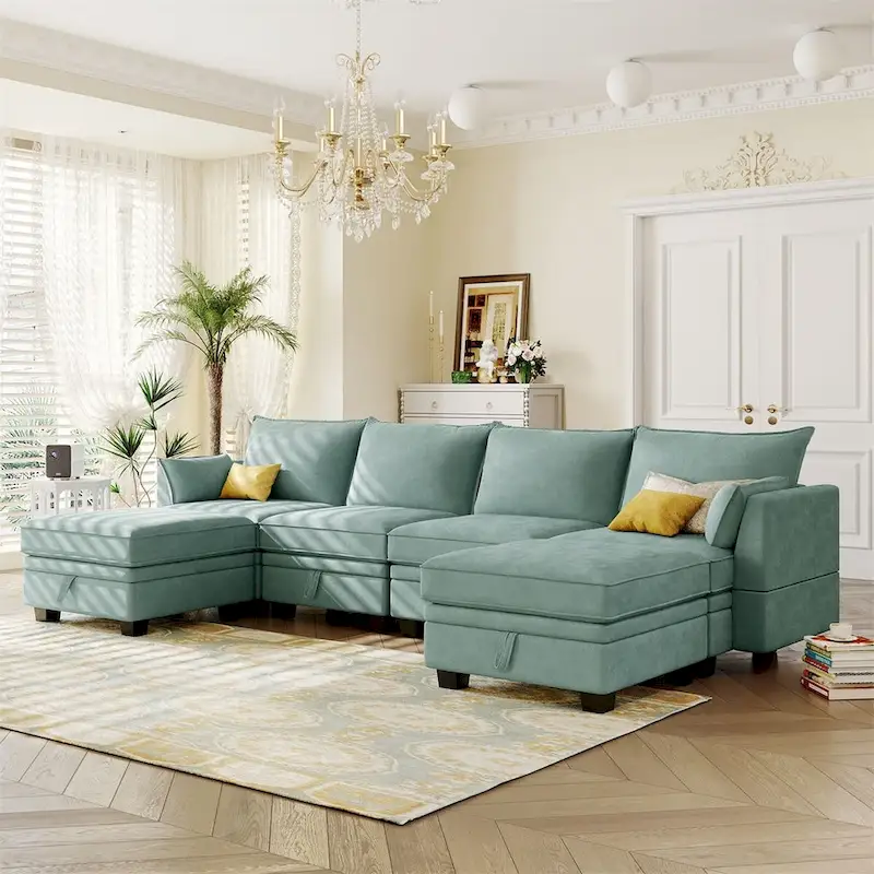 Merax U-Shape Convertible Modular Sectional Sofa Bed with Reversible Chaise