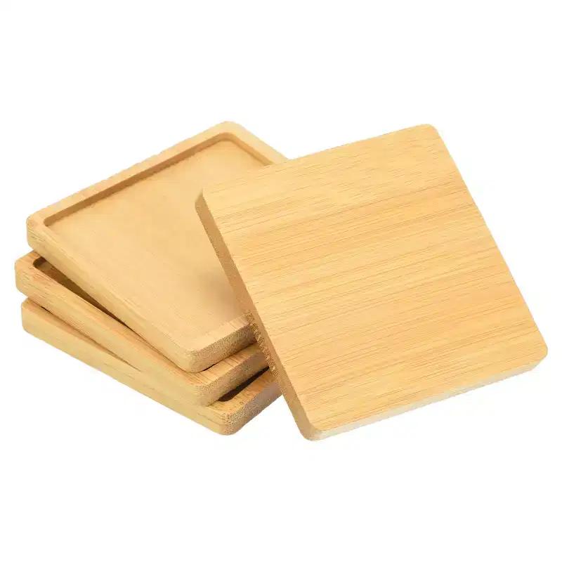 Unique Bargains Indoor and Outdoor Bamboo Square Plant Pot Saucer Flower Pot Drainage Tray 4 Pcs