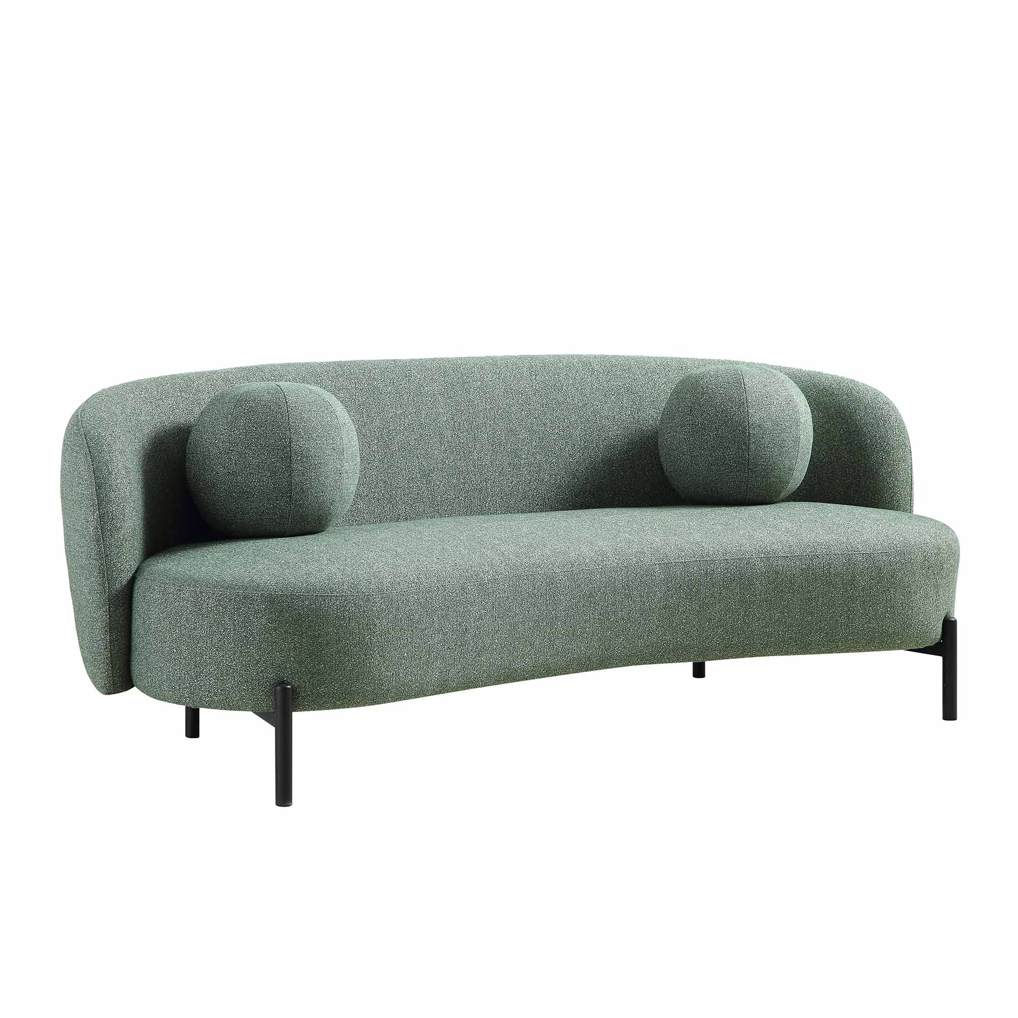 3-Seater Curved Sofa with Ball Cushions, Spruce Green Textured Fabric