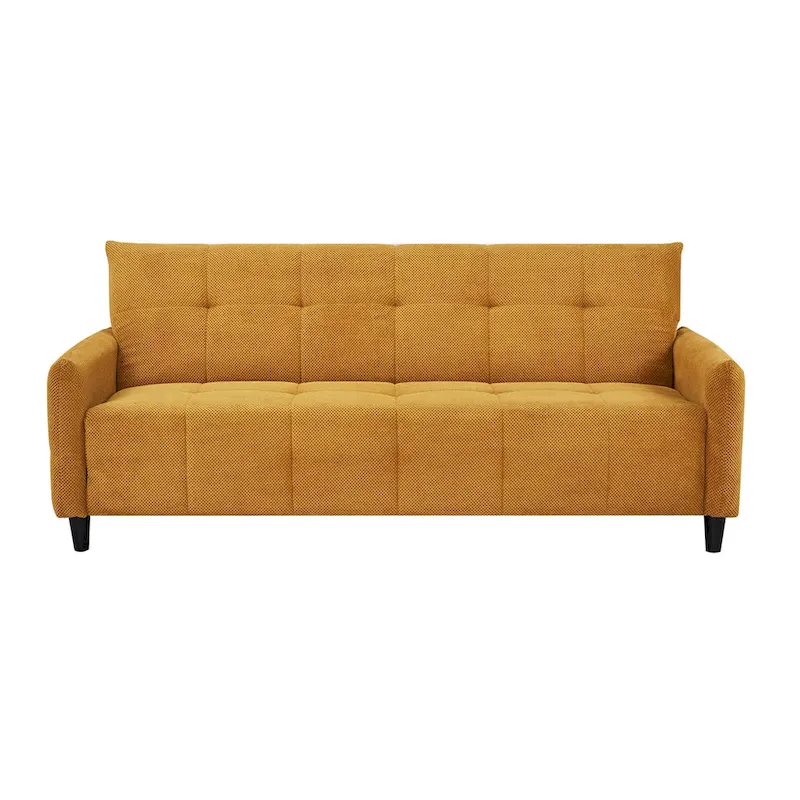Mustard Fabric Sofa Bed, Square Tufted, Sleeps 2