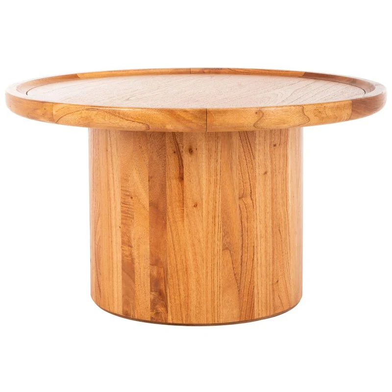 Round Pedestal Coffee Table – Natural / Dark Oak / Black / Black & White Wash, Farmhouse Style