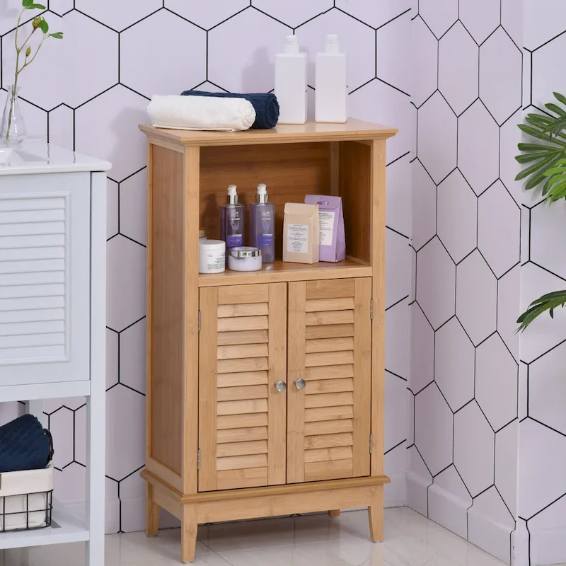 Bamboo Floor Cabinet with Shelves & Doors, Natural