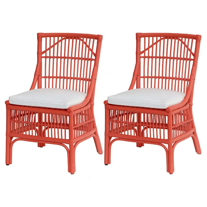 Rattan Slat Back Cushioned Dining Chairs, Set of Two by East at Main