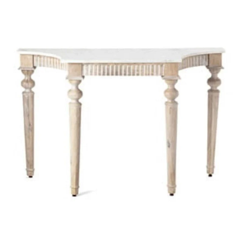 Marble-Top Console Table - Mango Wood Base (White)