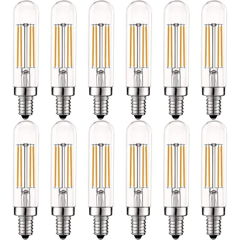 Luxrite Vintage E12 LED Bulb 60W Equivalent, T6 T6.5, 2700K Warm White, 500 Lumens, Dimmable LED Tube Bulbs (12 Pack)