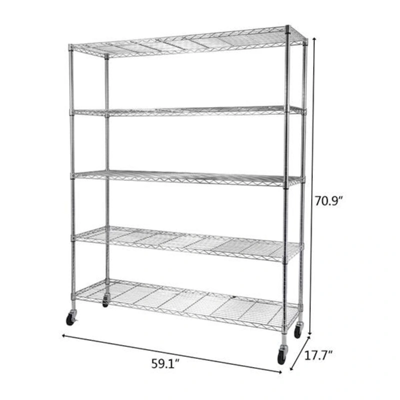 5-Tier Steel Wire Shelving with Wheels - (59.06 x 17.72 x 70.87)