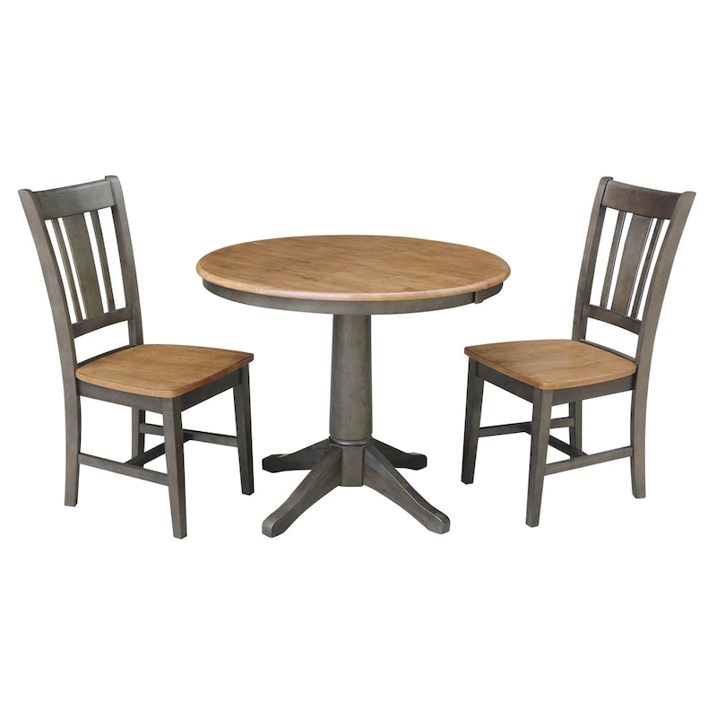 36 Round Solid Wood Extension Dining Table with 2 Dining Chairs