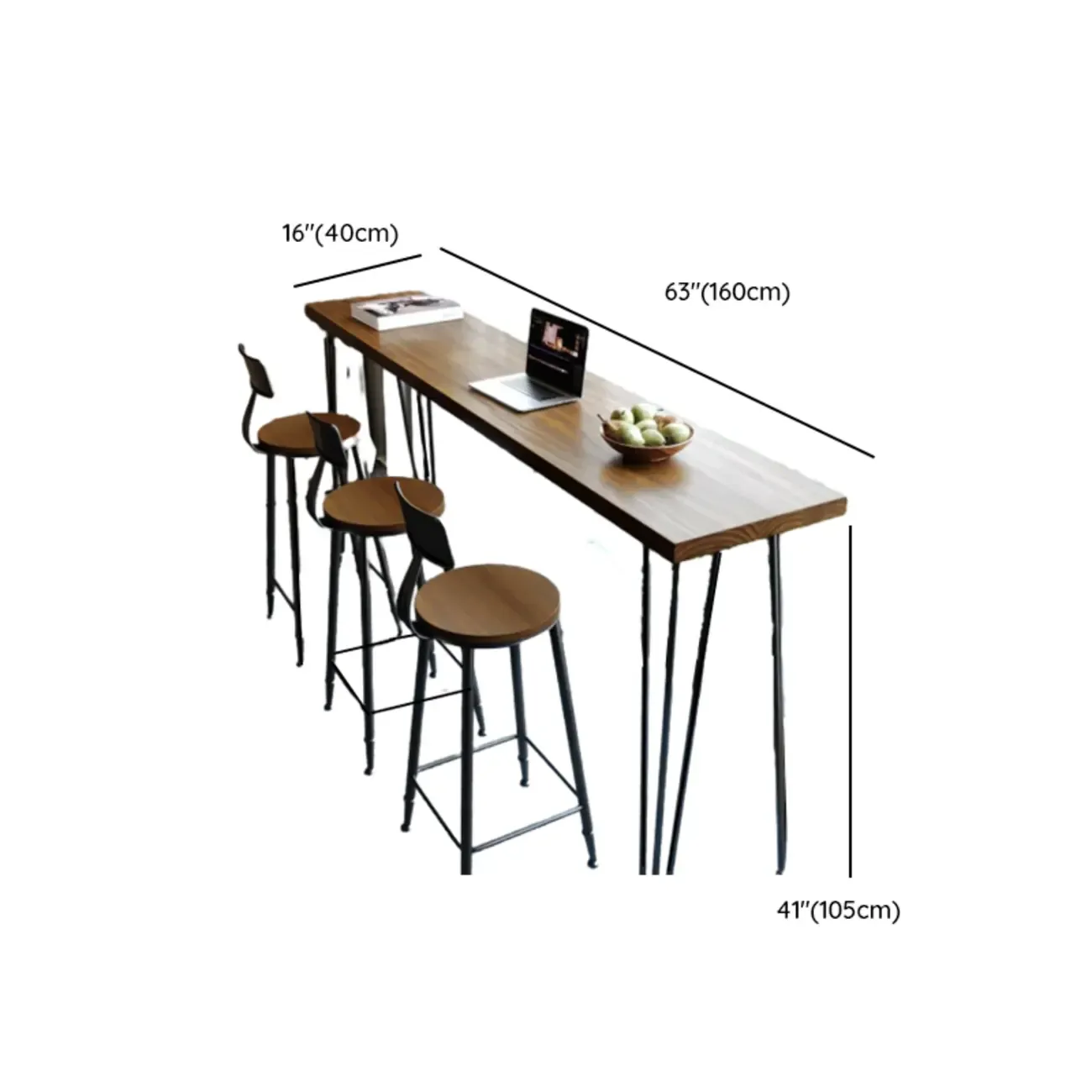 Modern brown wood and metal bar table