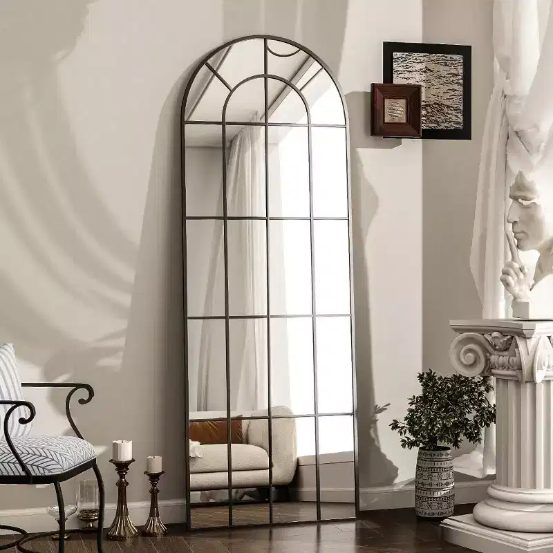 BEAUTYPEAK 69x 25 Arched Full-Length Windowpane Mirror Wall-Decor Mirror,Black