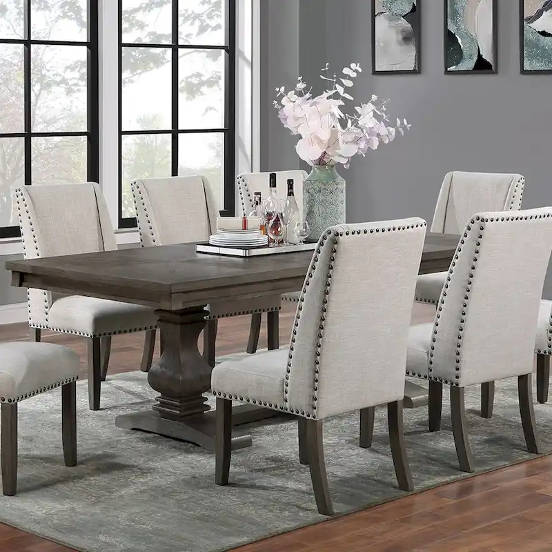 Oak Rectangular Wooden Dining Table with 1 Leaf Extension & Double Pedestal Base – Seats up to 8