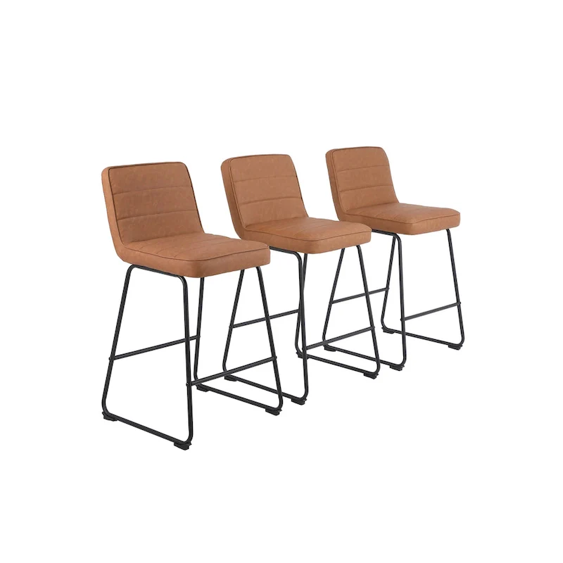 Black Faux Leather Counter Stool with Low Back