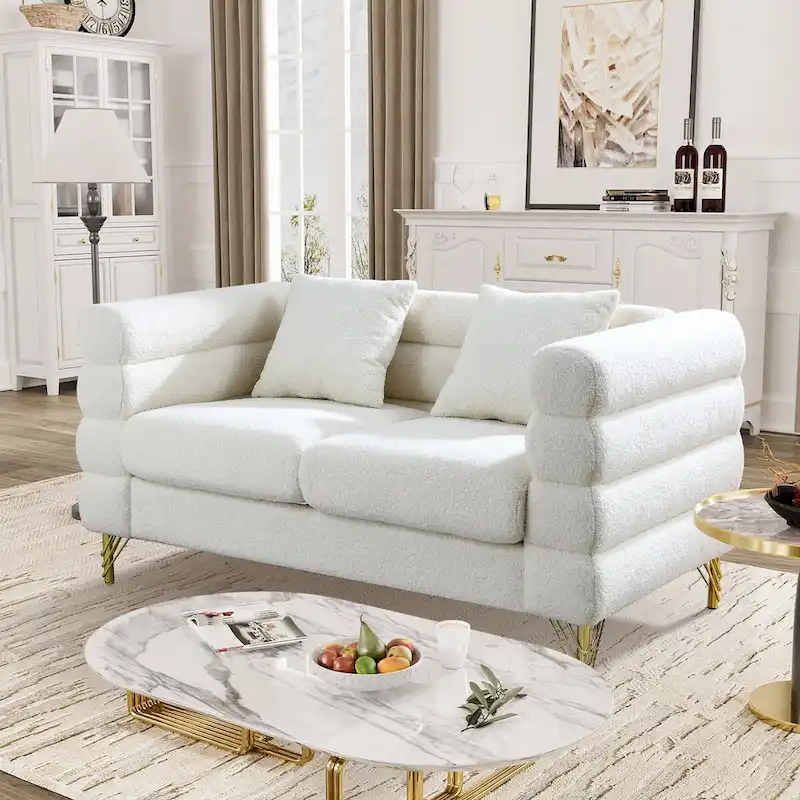 Ouyessir Teddy Fabric Modern Sectional Sofa Sets L-Shape/2/3/4 Seater Sofa Couch with Pillows