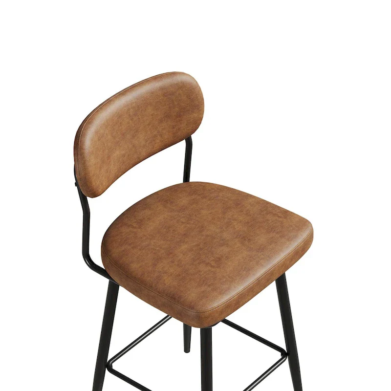 360 Swivel Leather Upholstered Counter Height Bar Stool with Iron Base