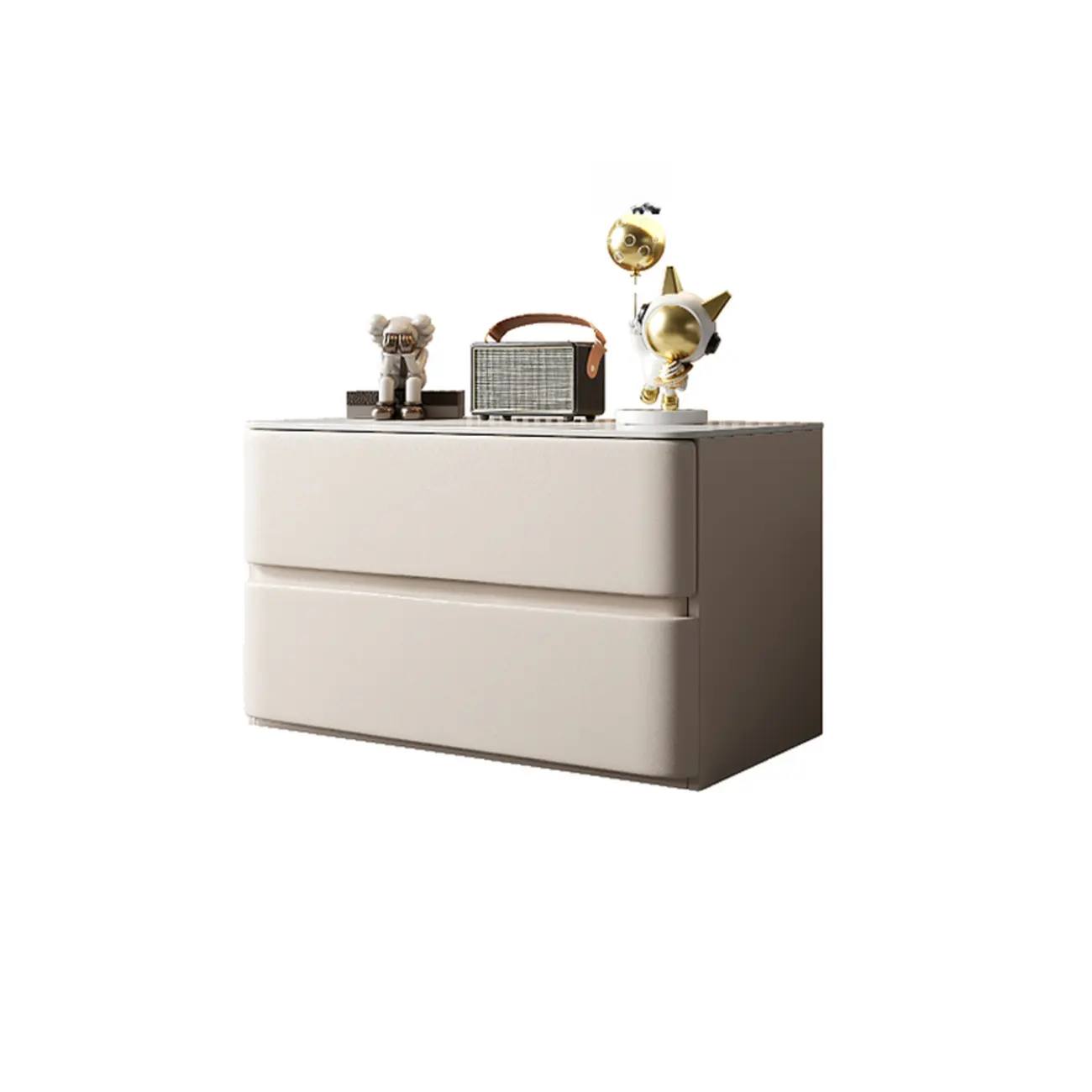 Modern Stone Top Wooden White Bedside Table 2 Drawers
