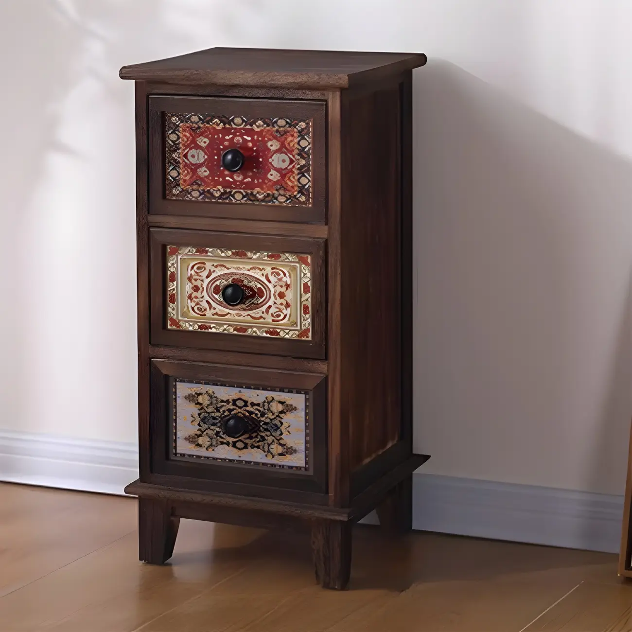 Industrial Rectangular Brown Wooden Drawer Cabinet