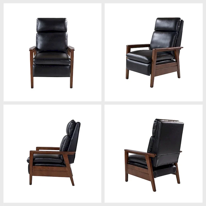 Mid-century Vegan Leather Solid Wood Recliner