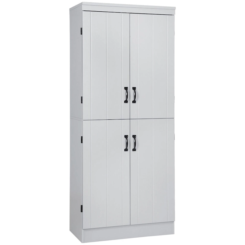 70  Kitchen Pantry, Tall Freestanding Storage Cabinet, 6-tier Shelving with 2 Adjustable Shelves and 4 Doors Gray