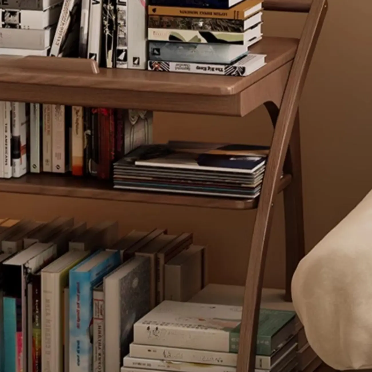 Folding 3-Tier Wooden Flip Top Rolling Side Table Nut-Brown