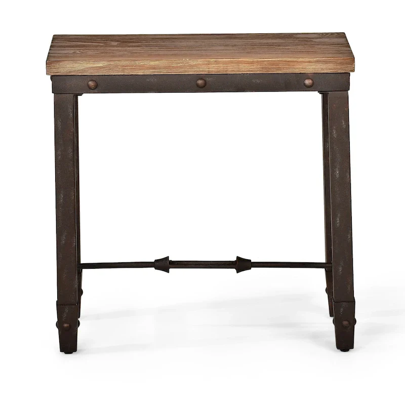 Pine Wood Iron Side Table