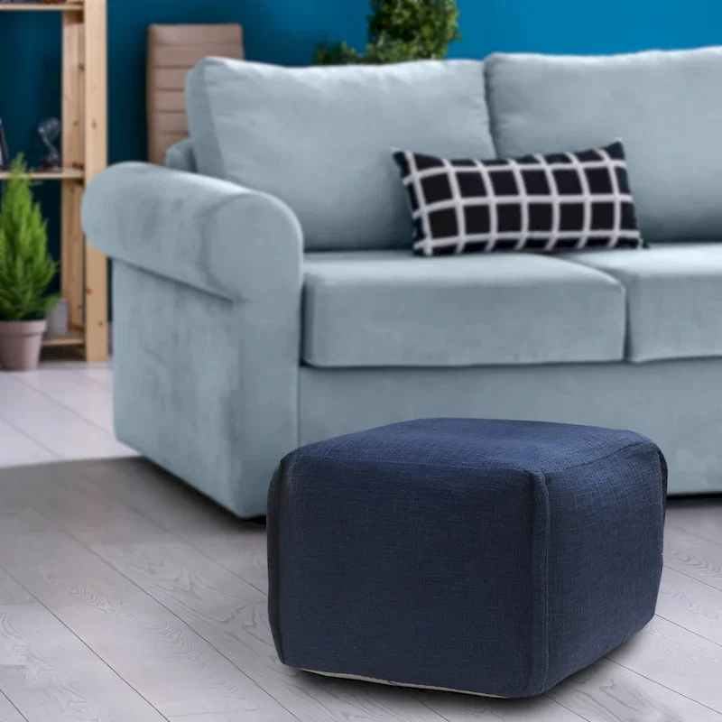 Handcrafted Solid Navy Pleated Pouf