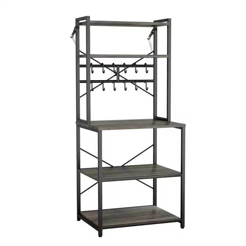 VEVOR Kitchen Bakers Rack, 23.6 inch Width Bakers Rack, Kitchen Stand with X-Shaped Support Bar, 12 S-Shaped Hooks, Black&Brown