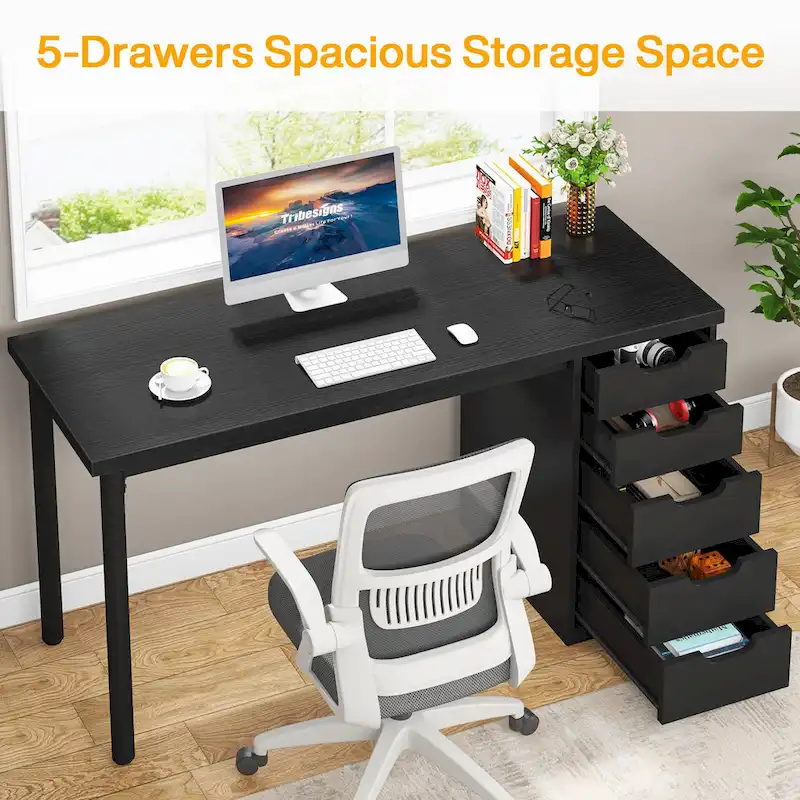 Modern Computer Desk Study Writing Table with 5 Drawers